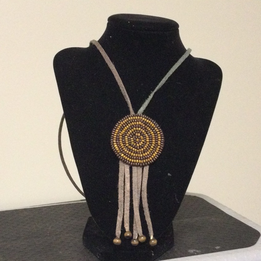 Leather/Suede Type Beaded Necklace